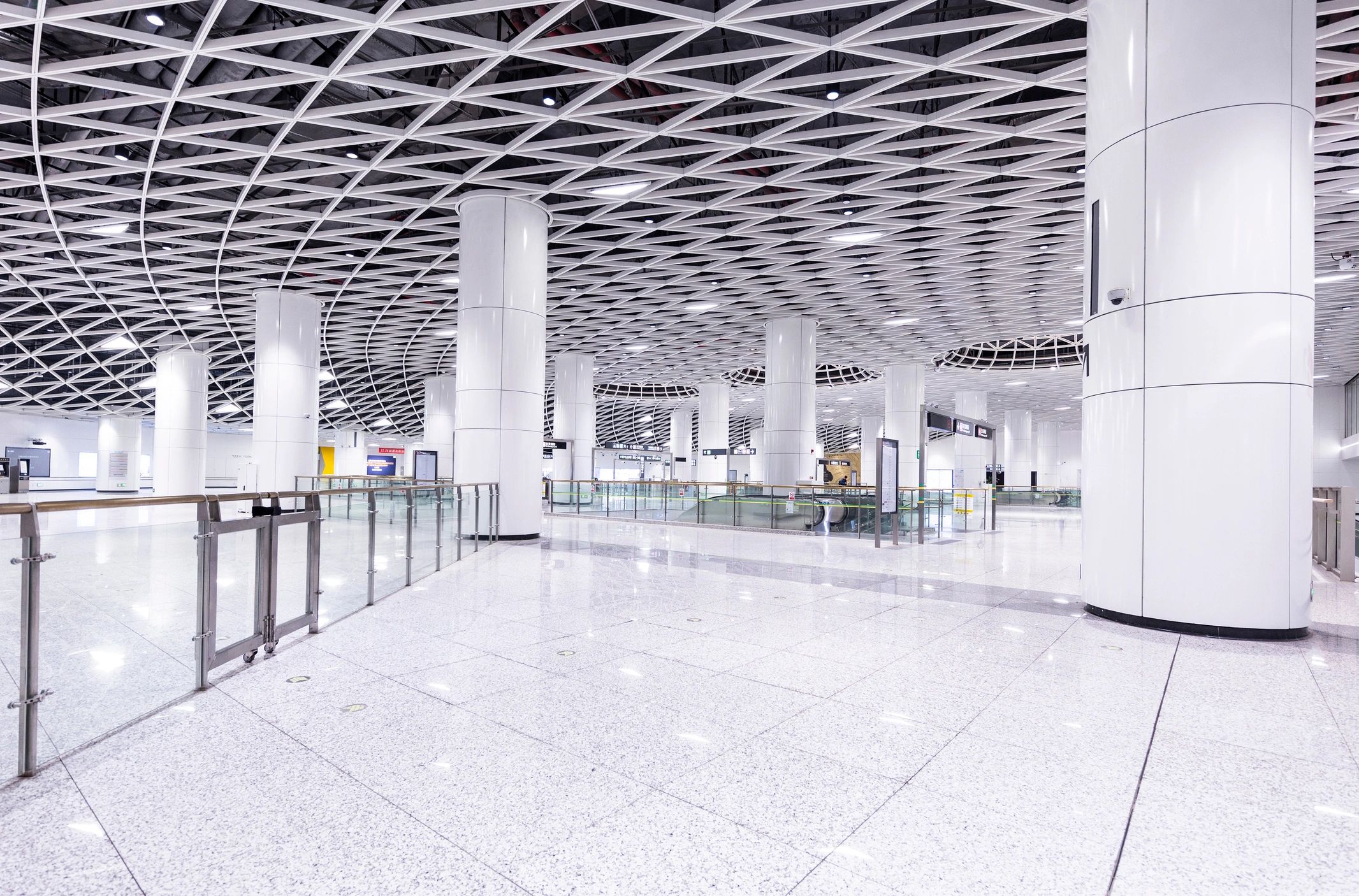 Modern commercial interior structure with strong architectural lines